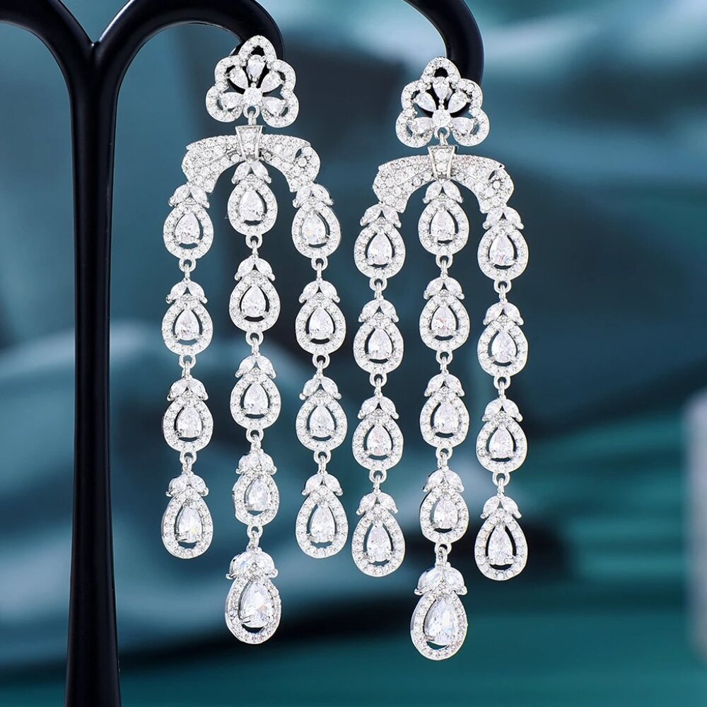 Cubic Zirconia Olive Leaf Earrings